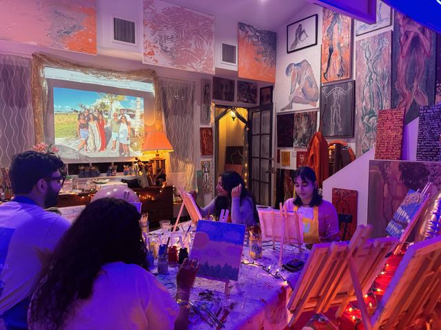 An evening paint night inside the gallery studio